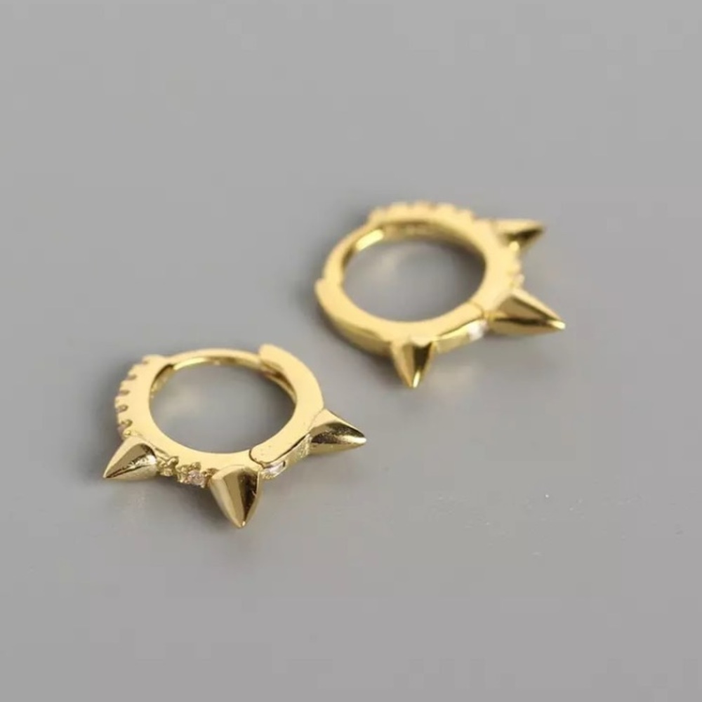 New 18K Gold Vermeil Sterling Silver 925 Spike Hoops earring set